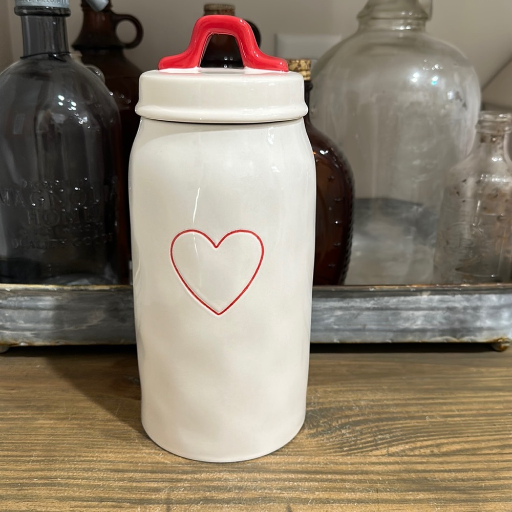 Rae Dunn Tall Red Heart Ceramic Canister